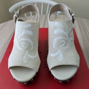 Donald J. Pliner Beige Sequin Embroidered Wedges